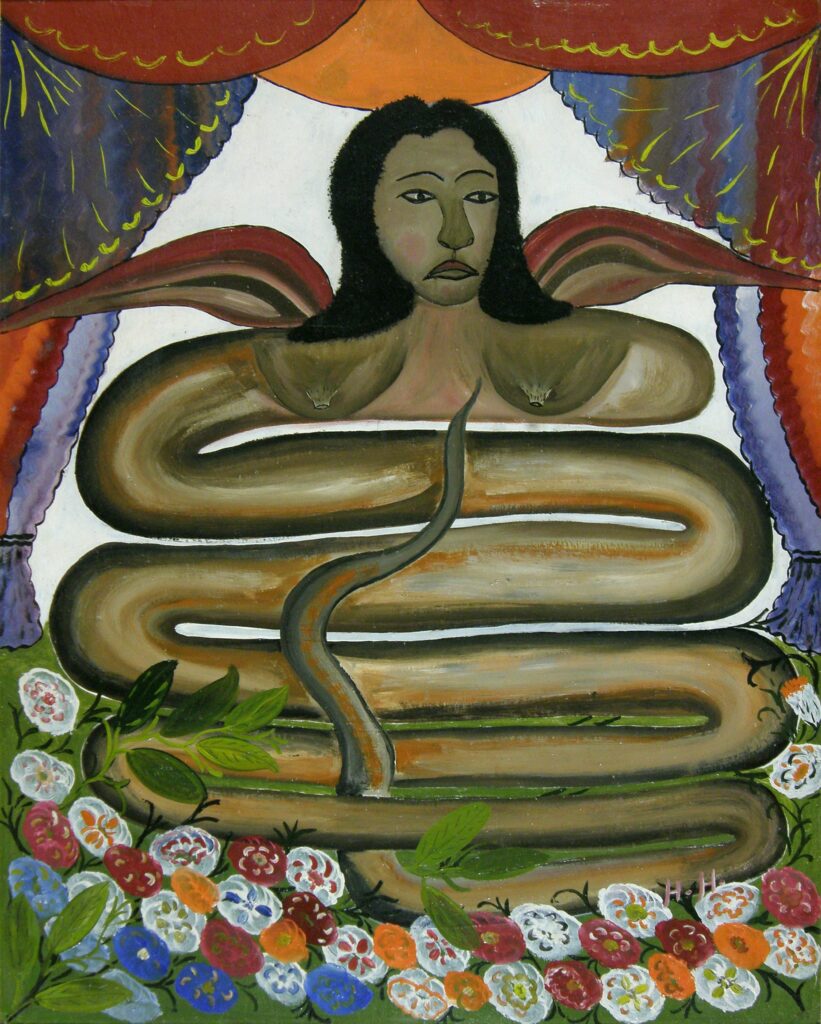 Painting depicting Ayida Wedo, the rainbow serpent of Haitian Vodou and Haitian diaspora of the Fon rainbow serpent deity Aido Hwedo, by Haitian painter and Vodou priest Hector Hyppolite, 1945–1948.
