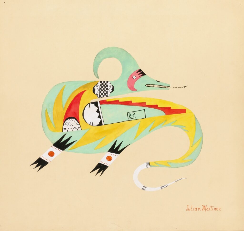 Watercolor painting of Avanyu, the horned water serpent, by San Ildefonso Pueblo artist Julian Martinez, ca. 1923, Smithsonian American Art Museum