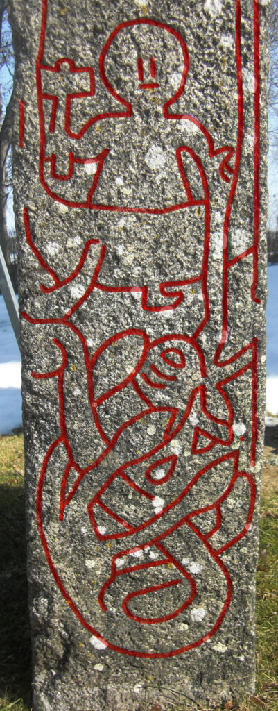 Viking-age runestone from Altuna, Sweden, carved with the god Thor fishing for the Midgard serpent.